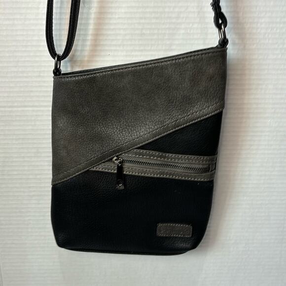Casa diNova Vegan Crossbody Purse Black and Gray Pebbled Leather. Strap Adjusts - Picture 1 of 13